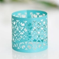 Cyan laser-cut napkin ring with intricate vine floral patterns and pearlescent finish - Tiffany Blue