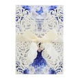 Glittery beige laser-cut wedding invitation with royal blue ribbon and floral inner card - Ivory Iridescent