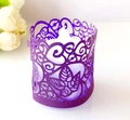 Detailed laser-cut purple leaf paper candle cover with LED light on white floral background - Dark Purple