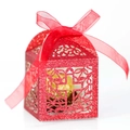 Scatola bomboniera rossa glitterata con intaglio a croce e nastro in organza - Rosso Scintillante