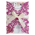 Glitter rose red laser cut wedding invitation with cream white satin ribbon bow - Glitter Fuchsia