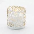 Hollow heart and leaf pattern metal paper carving lamp with LED candle in champagne gold - Reflective Silver
