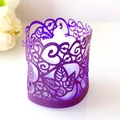 Laser-cut purple paper candle wrap with leaf patterns and LED flameless candle light - Dark Purple