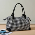 Grand sac de voyage avec motif pied-de-poule noir et blanc et poignées en cuir noir - Noir