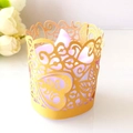 Golden laser-cut hollow heart pattern decorative wrap for LED candles and cupcakes - Gold