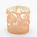 Laser cut champagne gold candle sleeve with elegant leaf pattern and LED candle light - Reflective Rose Gold