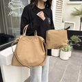 Zweiteiliges khakifarbenes Canvas-Tote-Set mit Schultergurt für den Alltag - Khaki