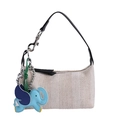 Borsa a mano in tela bianco crema con un distintivo ciondolo elefante in pelle blu - Beige Con Ciondolo