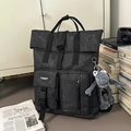 Sac à dos noir à motif marbre avec fermeture par boucle et porte-clé grenouille grise - Noir (Avec Pendentif)