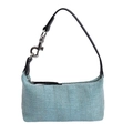 Hellblaue gewebte Hobo-Tasche für Damen mit schwarzem Lederriemen und silbernen Beschlägen - Blau Ohne Anhänger