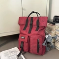 Sac à dos en toile bordeaux vintage avec multiples poches et porte-clés grenouille - Rouge (Avec Pendentif)