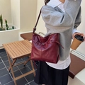 Vintage burgundy oil wax leather shoulder bag with adjustable buckle strap for women - Burgundy