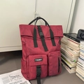 Deep red marbled fashion backpack with multi-pocket design for school and travel - Red (No Pendant)