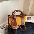 Mini sac cabas en toile jaune et cuir marron avec bandoulière réglable pratique - Jaune