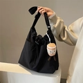 Grand sac cabas noir en toile avec bandoulière réglable et pendentif tasse à café - Noir Avec Pendentif