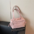 Borsa tote in nylon rosa con tasche multiple con zip e scomparti laterali a coulisse - Viola