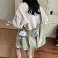 Light green large capacity travel tote bag with plush cloud charm in shoulder carry style - With Charm / Green