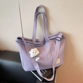 Purple large capacity travel tote bag with pleated fabric and cloud pendant - With Charm / Purple