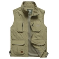 Men's olive green outdoor fishing vest with multiple pockets and breathable mesh lining - M / Khaki