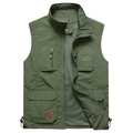 Men's outdoor green multi-pocket vest with mesh lining and adjustable hem detail - M / Army Green