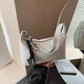 Minimalist cream white suede underarm bag with black cord charm and silver zipper - Cream White With Pendant
