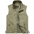 Gilet de plein air vert armée avec col montant, doublure en maille et poches - M / Khaki