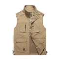 Khaki outdoor vest voor heren met meerdere zakken en ademende mesh voering - M / Khaki
