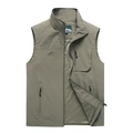 Chaleco táctico de exterior para hombre en verde militar con múltiples bolsillos y malla - M / Caqui