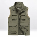 Gilet de pêche extérieur pour hommes vert armée avec poches multiples et doublure mesh - M / Khaki