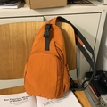 Vibrant orange nylon crossbody bag with black buckle and multi-zipper compartments - Brown