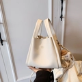 Beige lychee pattern bucket bag with sheep pendant and adjustable shoulder strap - White with Pendant