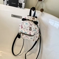 Mini-Rucksack aus weißem Stoff mit Bären- und Hasenprint und schwarzer Schleife - Schwarz