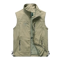 Chaleco de exterior verde caqui para hombre con multibolsillos y logo de montaña - M / Caqui