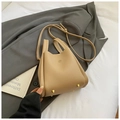 Beige litchi grain bucket bag with adjustable strap and protective metal feet - Khaki (No Pendant)