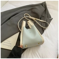 Light blue and cream bucket bag with litchi texture and adjustable shoulder strap - Blue Without Charm