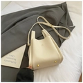 Elegant cream leather bucket bag with litchi texture and adjustable shoulder strap - White Without Pendant