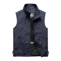Men's navy outdoor vest with stand collar, zip pockets and breathable mesh lining - M / Navy Blue