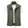 Gilet de pêche extérieur pour hommes en vert olive foncé avec col montant et poches multiples - M / Vert Armée