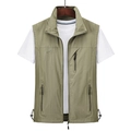 Gilet de plein air pour hommes en vert olive avec poches zippées et ourlet réglable - M / Khaki