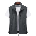 Men's outdoor sports vest in dark grey featuring stand collar and zipper pockets - M / Gray
