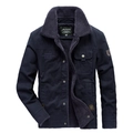 Men's navy blue fleece-lined outdoor jacket with warm thick collar and chest embroidery - M / Royal Blue