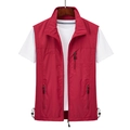 Men's outdoor leisure red fishing vest with stand collar and zipper pockets - M / Red