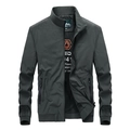 Men's dark grey stretch windbreaker jacket with fashion milano print and stand collar - M / Gray