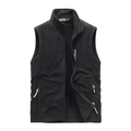 Men's casual polar fleece vest with stand collar and zipper pockets in black - M / Black