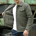 Men's winter military green cargo jacket with thick fleece lining and button pockets - M / Army Green