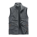 Men's dark gray polar fleece vest with stand collar and zipper pockets for outdoors - M / Gray