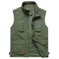 Gilet da pesca verde per uomo con tasche multiple e fodera in rete traspirante - M / Verde Militare