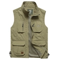 Gilet da pesca uomo verde oliva con multitasche e fodera in rete traspirante - M / Cachi