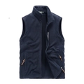Men's navy blue polar fleece vest with stand collar and full zip pockets for outdoors - M / Dark Blue