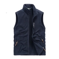 Gilet en polaire bleu foncé pour homme avec col montant, poches zippées et broderie - M / Bleu foncé